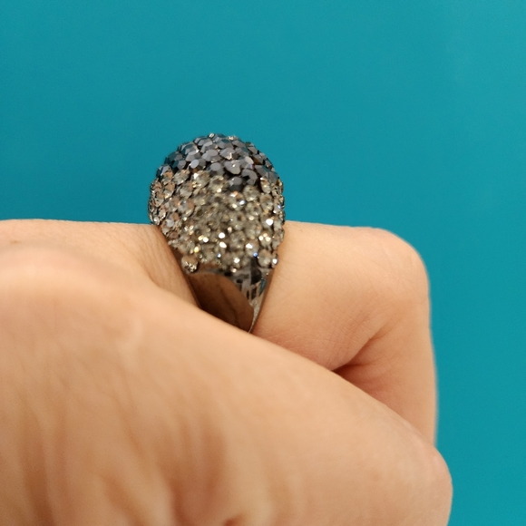 Hematite Pave Crystals Gunmetal Ring,  size 9.5 - Picture 4 of 7